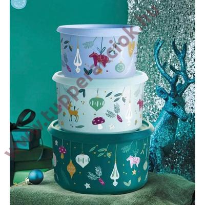 Tupperware Karácsonyi Kerek Tároló Szett 940 ml + 1,4 L +2 L